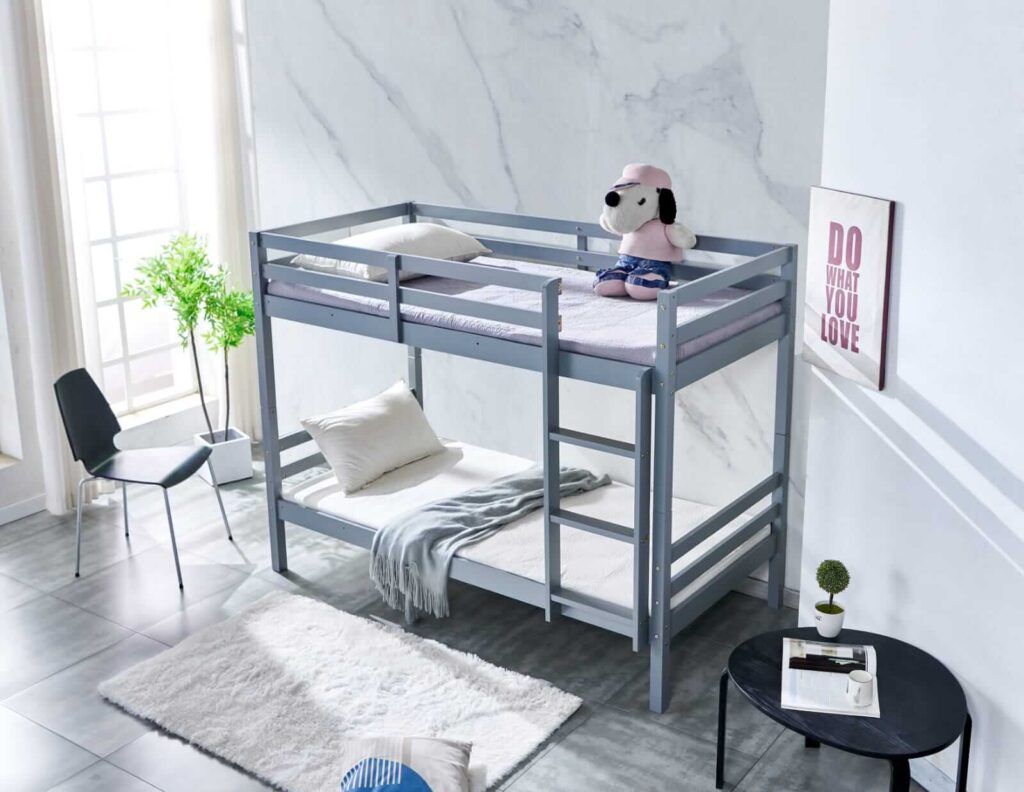 Grey single wooden bunk bed