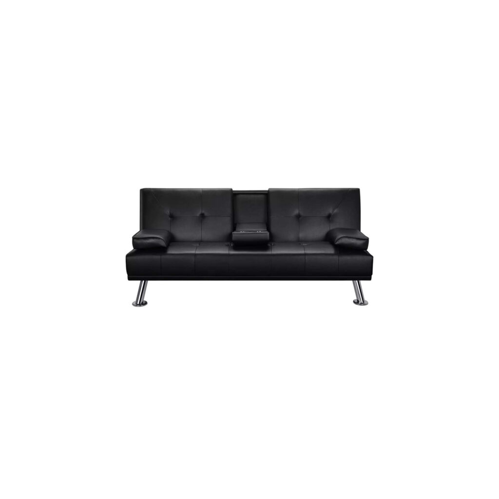 2 Seater Leather Cup Holder Sofa Bed Tender Sleep Furniture